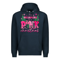 Navy i'm dreaming of a pink christmas flamingo Premium Hoodie - MaliasSmallBusiness