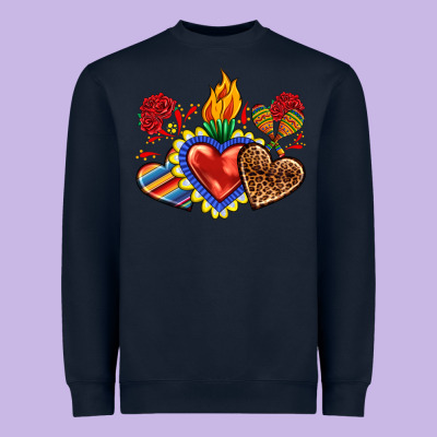 Heavyweight Sweatshirt Sacred heart with leopard and serape heart