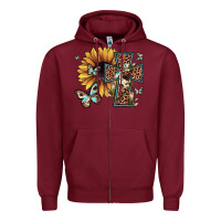 Burgundy leopard cross sunflower butterfly Zipper Hoodie - JahusDesignShop