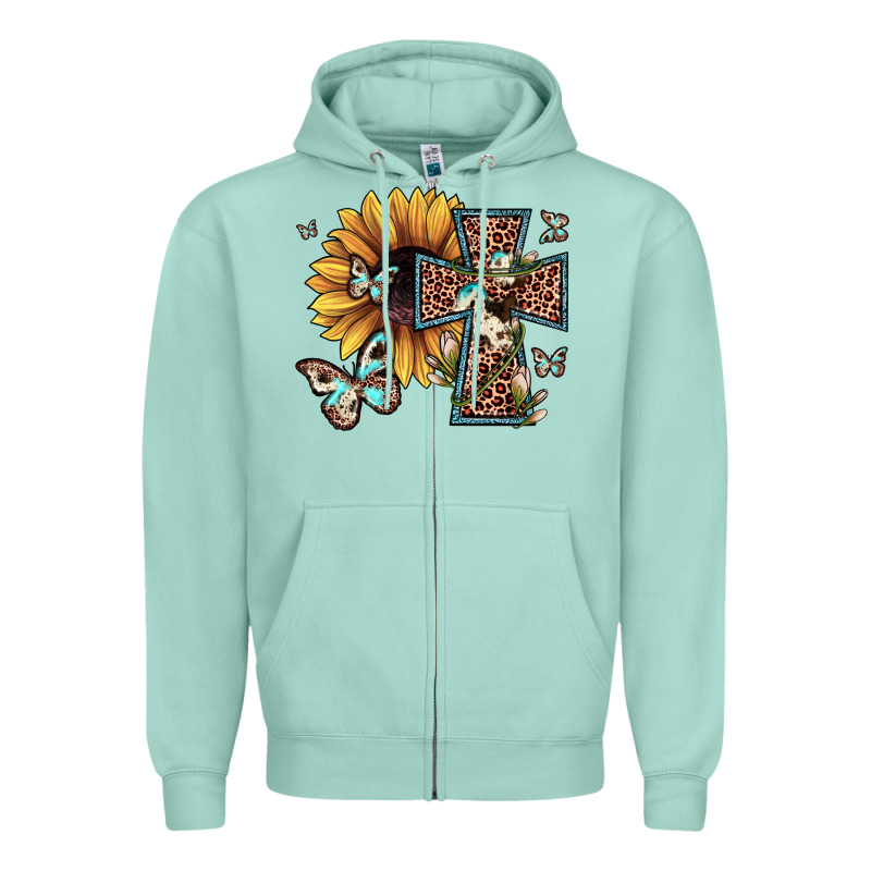 Leopard Cross Sunflower Butterfly Zipper Hoodie by JahusDesignShop | Teevron