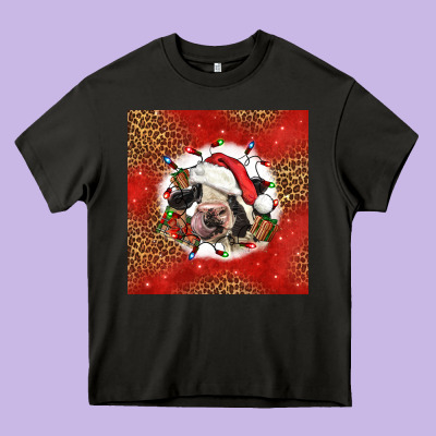 Christmas Cow Heavy Core Tee Designed By Lillyallendesigns