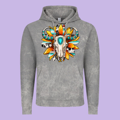 Vintage Hoodie Western bull skull sunflower