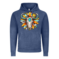 Vintage Denim Western bull skull sunflower Vintage Hoodie - MaliasSmallBusiness