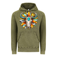 Vintage Olive Western bull skull sunflower Vintage Hoodie - MaliasSmallBusiness