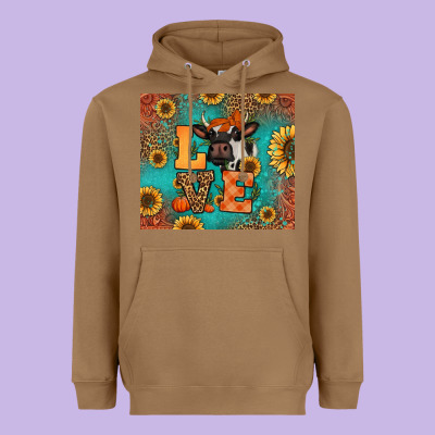 Love Autumn Cow Heavyweight Hoodie Designed By Jasminsmagicworld