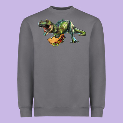 Heavyweight Sweatshirt T-Rex dinosaur holding a taco