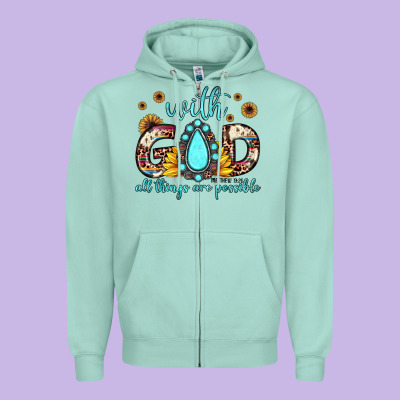 With God All Things Are Possible Matthew 19 26 Zipper Hoodie Designed By Jahusdesignshop