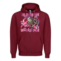 Burgundy western leopard  in october we wear pink heart Zipper Hoodie - AdoDesignShop