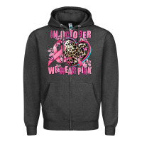Charcoal Heather western leopard  in october we wear pink heart Zipper Hoodie - AdoDesignShop