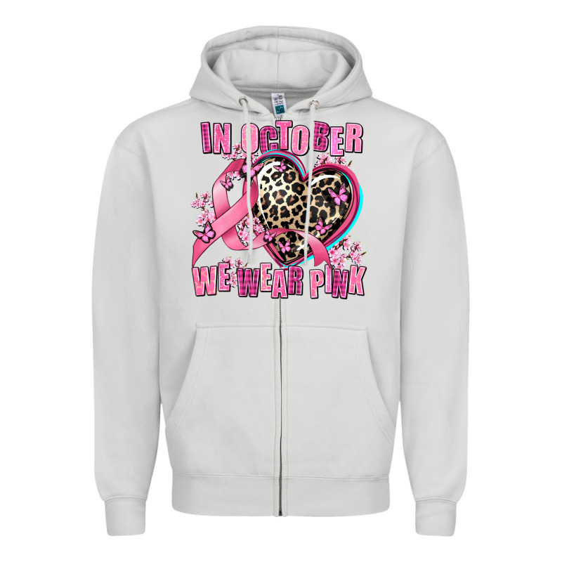 Western Leopard  In October We Wear Pink Heart Zipper Hoodie by AdoDesignShop | Teevron