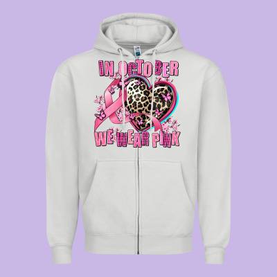 Western Leopard  In October We Wear Pink Heart Zipper Hoodie Designed By Adodesignshop