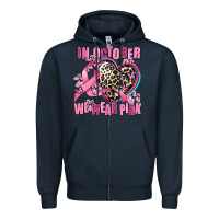 Navy western leopard  in october we wear pink heart Zipper Hoodie - AdoDesignShop