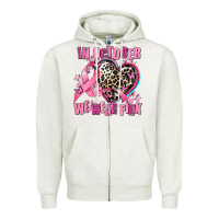 Oatmeal Heather western leopard  in october we wear pink heart Zipper Hoodie - AdoDesignShop