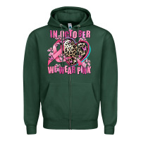 Sports Green western leopard  in october we wear pink heart Zipper Hoodie - AdoDesignShop