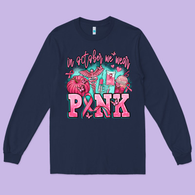 In October We Wear Pink Long Sleeve Tee Designed By Adodesignshop