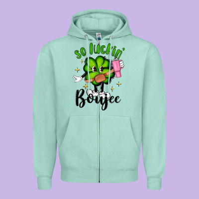 So Luckin Boujee Zipper Hoodie Designed By Artiststas