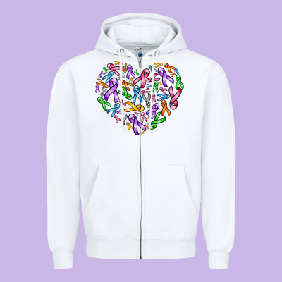 Cancer Ribbon Heart Zipper Hoodie Designed By Adodesignshop