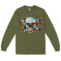 Army Green Halloween Skeleton Long Sleeve Tee - CowhideDigitalArt