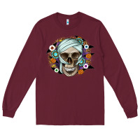 Burgundy Halloween Skeleton Long Sleeve Tee - CowhideDigitalArt