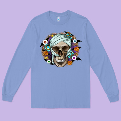 Halloween Skeleton Long Sleeve Tee Designed By Cowhidedigitalart