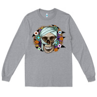 Heather Grey Halloween Skeleton Long Sleeve Tee - CowhideDigitalArt