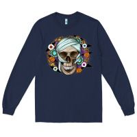 Navy Halloween Skeleton Long Sleeve Tee - CowhideDigitalArt
