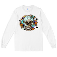 White Halloween Skeleton Long Sleeve Tee - CowhideDigitalArt