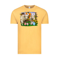 Vintage Mustard easter farm cows bunny ears and eggs Vintage Tee - RanaPortraitStore