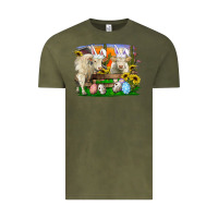 Vintage Olive easter farm cows bunny ears and eggs Vintage Tee - RanaPortraitStore