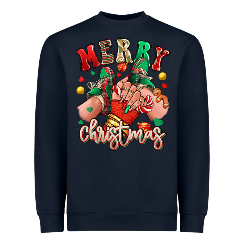 Merry Christmas Caucasian Girl Sneakers Heavyweight Sweatshirt by RanaPortraitStore | Teevron