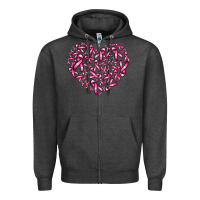 Charcoal Heather breast cancer ribbon heart Zipper Hoodie - AdoDesignShop