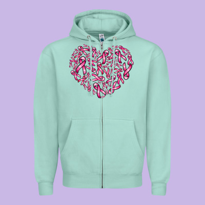 Breast Cancer Ribbon Heart Zipper Hoodie Designed By Adodesignshop