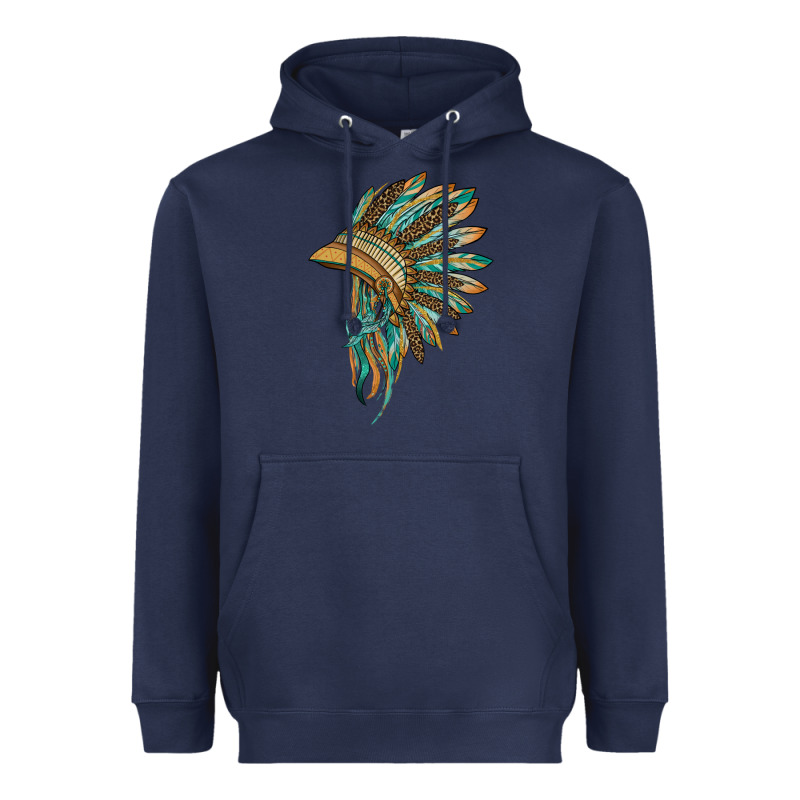 Indian Leopard Headdress Blue Heavyweight Hoodie by BarkalooDesign | Teevron
