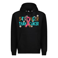 Black stronger than cancer with cancer ribbon Premium Hoodie - AdoDesignShop