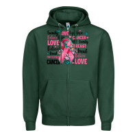 Sports Green breast cancer ribbons with cancer words Zipper Hoodie - AdoDesignShop