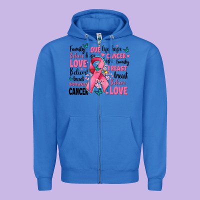 Breast Cancer Ribbons With Cancer Words Zipper Hoodie Designed By Adodesignshop