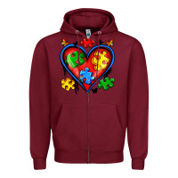 Burgundy autism heart Zipper Hoodie - Artiststas