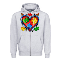 Heather Grey autism heart Zipper Hoodie - Artiststas