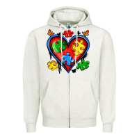 Oatmeal Heather autism heart Zipper Hoodie - Artiststas