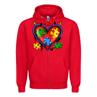 Red autism heart Zipper Hoodie - Artiststas