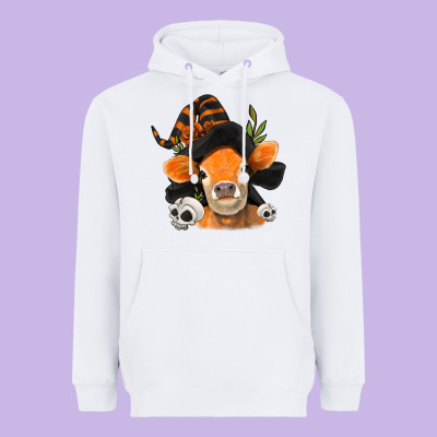 Halloween Witch Cow Heavyweight Hoodie Designed By Jasminsmagicworld