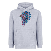 Heather Grey indian headdress with american flag Heavyweight Hoodie - BarkalooDesign
