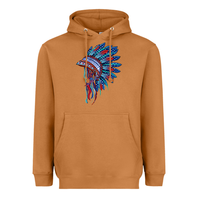 Indian Headdress With American Flag Heavyweight Hoodie by BarkalooDesign | Teevron