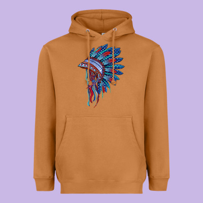 Indian Headdress With American Flag Heavyweight Hoodie Designed By Barkaloodesign