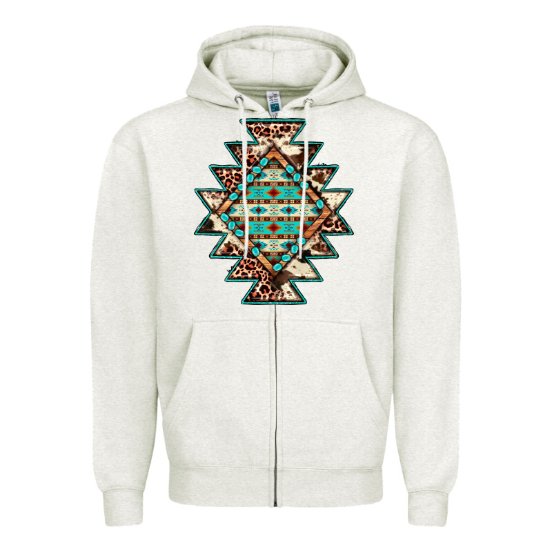 Cowhide Leopard Gemstone Aztec Zipper Hoodie by JahusDesignShop | Teevron