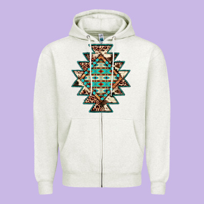 Cowhide Leopard Gemstone Aztec Zipper Hoodie Designed By Jahusdesignshop