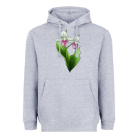 Heather Grey Pink And White Lady's Slipper Flower Illustrations Heavyweight Hoodie - LillyAllenDesigns