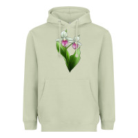 Matcha Pink And White Lady's Slipper Flower Illustrations Heavyweight Hoodie - LillyAllenDesigns