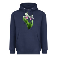 Navy Pink And White Lady's Slipper Flower Illustrations Heavyweight Hoodie - LillyAllenDesigns