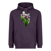 Plum Pink And White Lady's Slipper Flower Illustrations Heavyweight Hoodie - LillyAllenDesigns